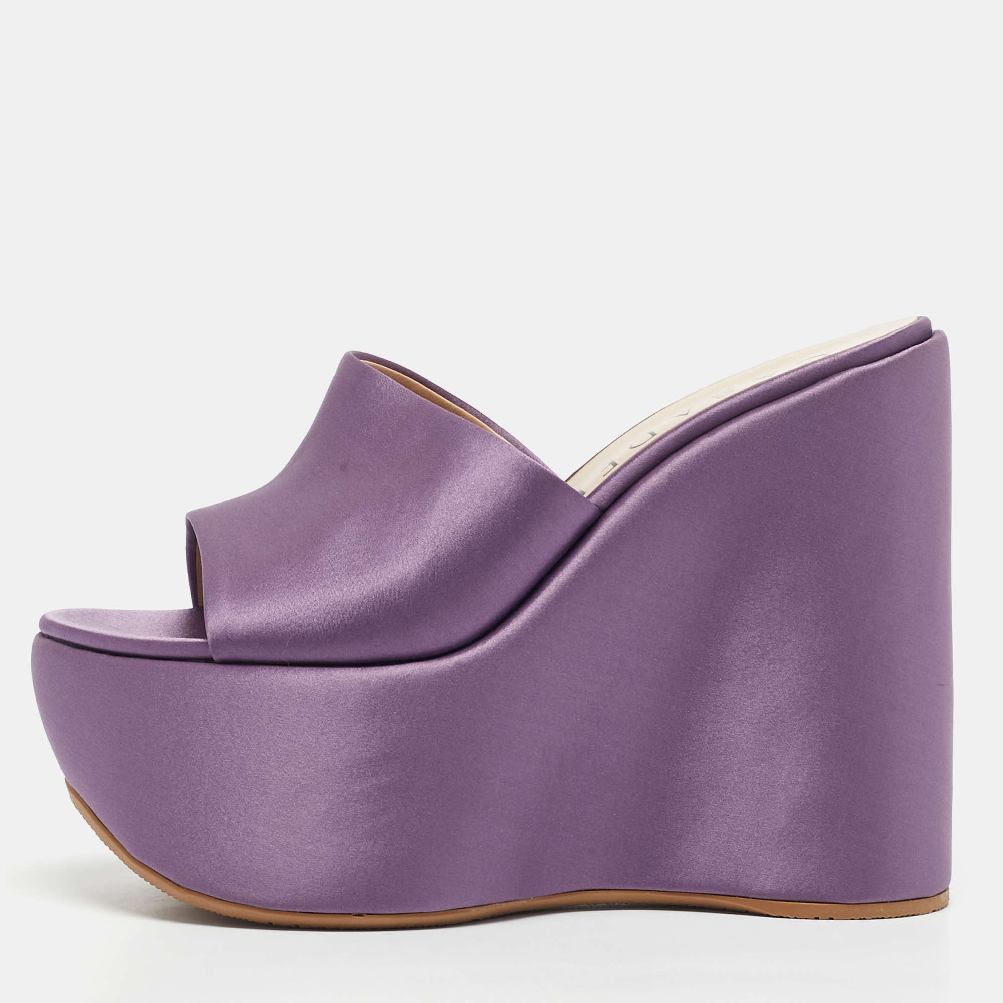 

Casadei Light Purple Satin Platform Wedge Sandals Size