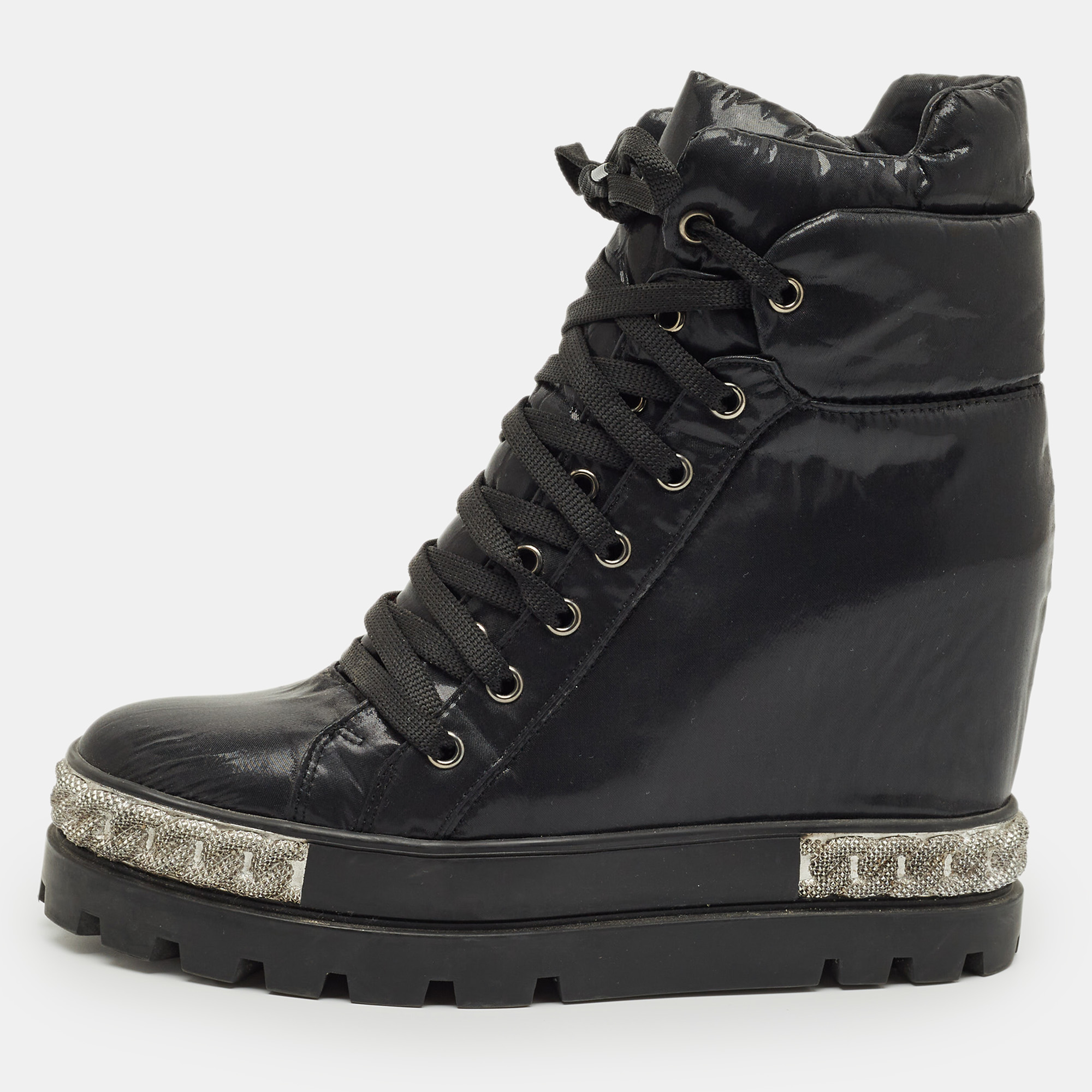 

Casadei Black Nylon Wedge Sneakers Size