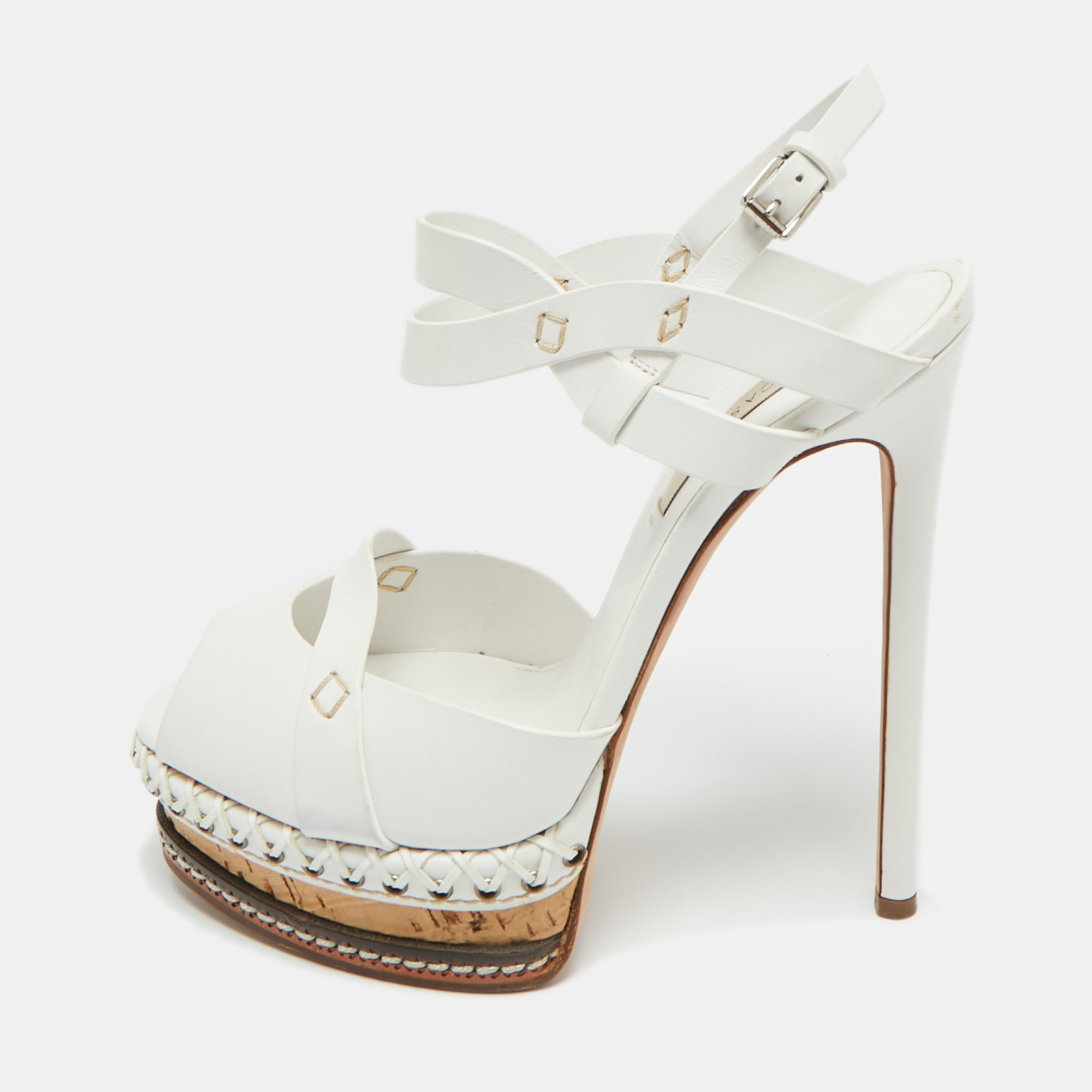 

Casadei White Leather Platform Sandals Size 39