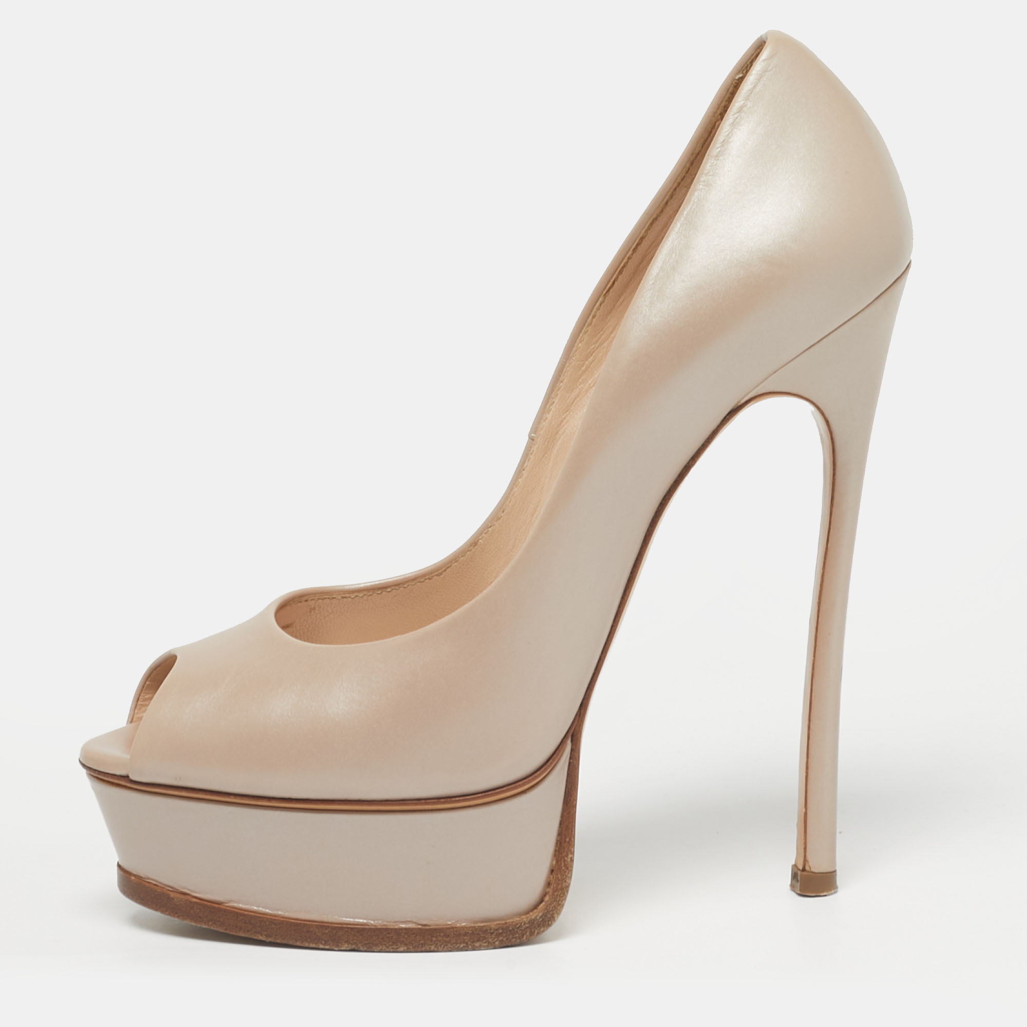 

Casadei Beige Leather Peep Toe Pumps Size 38