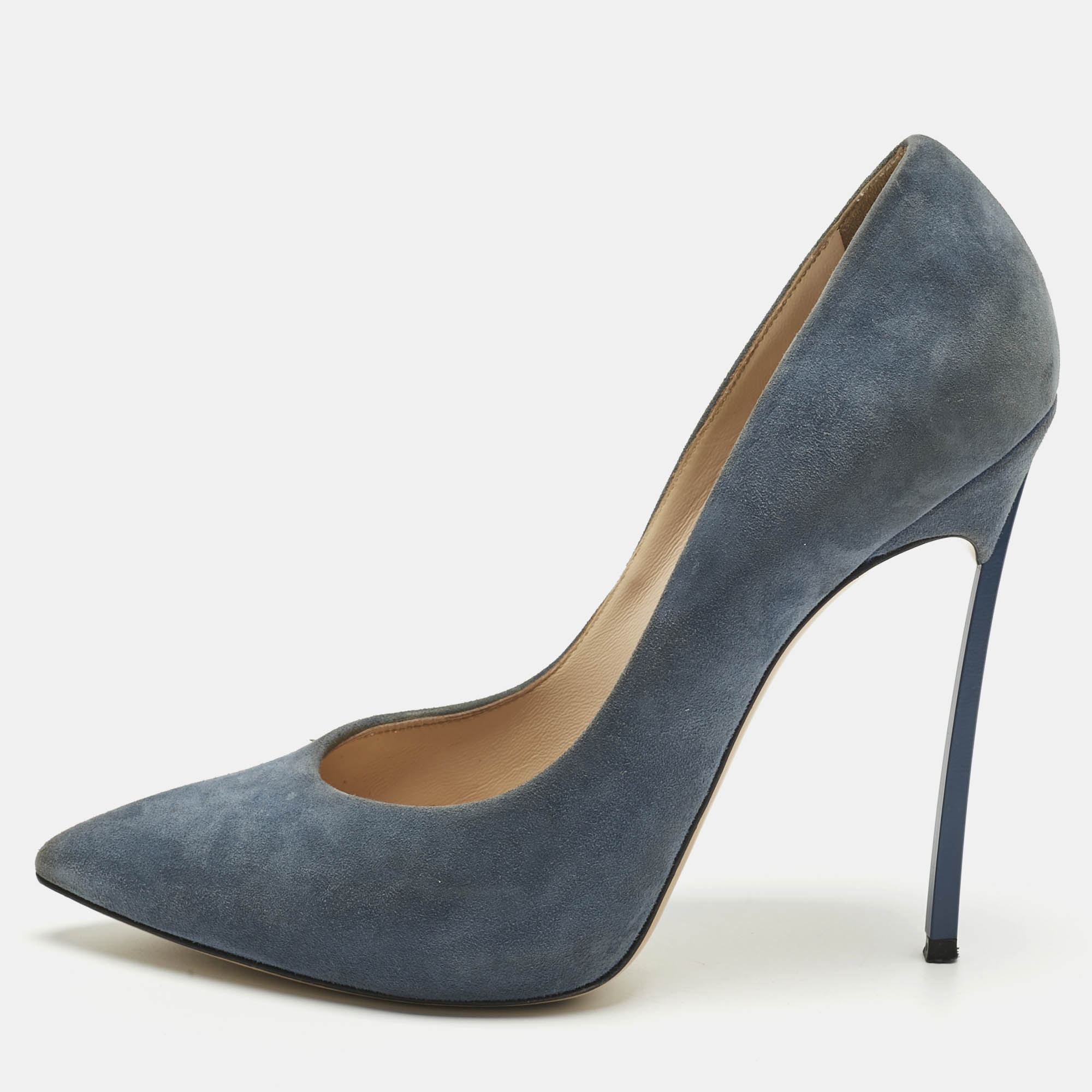 Pre-owned Casadei Blue Suede Blade Pointed Toe Pumps Size 40