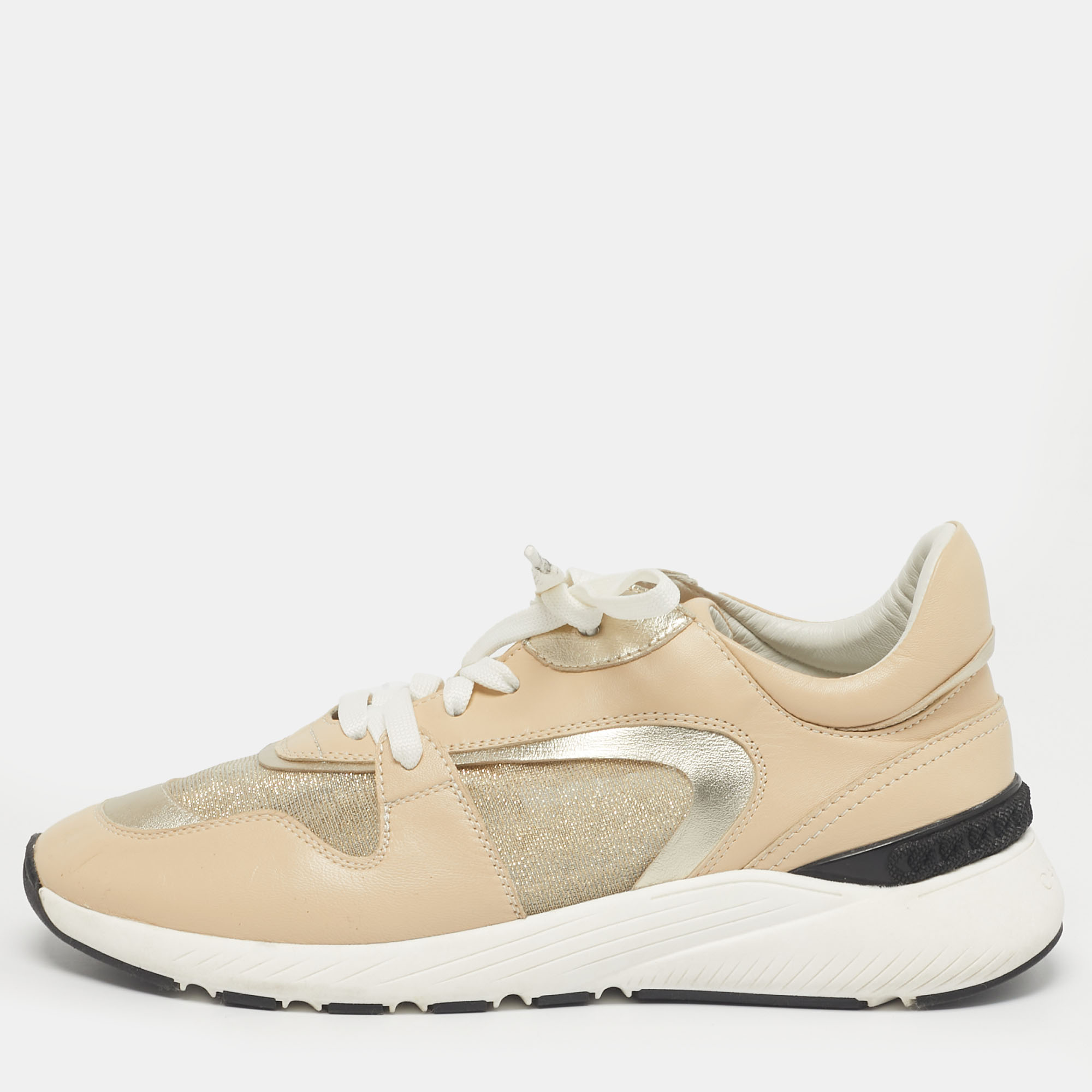 

Casadei Beige Leather and Mesh Lace Up Sneakers Size