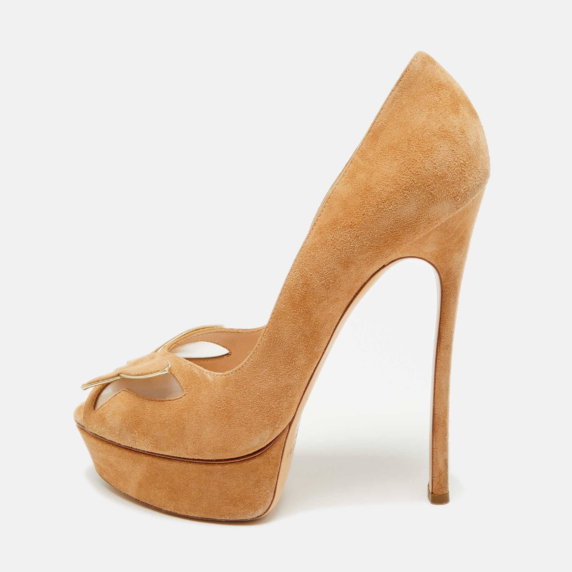 

Casadei Size 40 Beige Suede Butterfly Platform Peep Toe Pumps