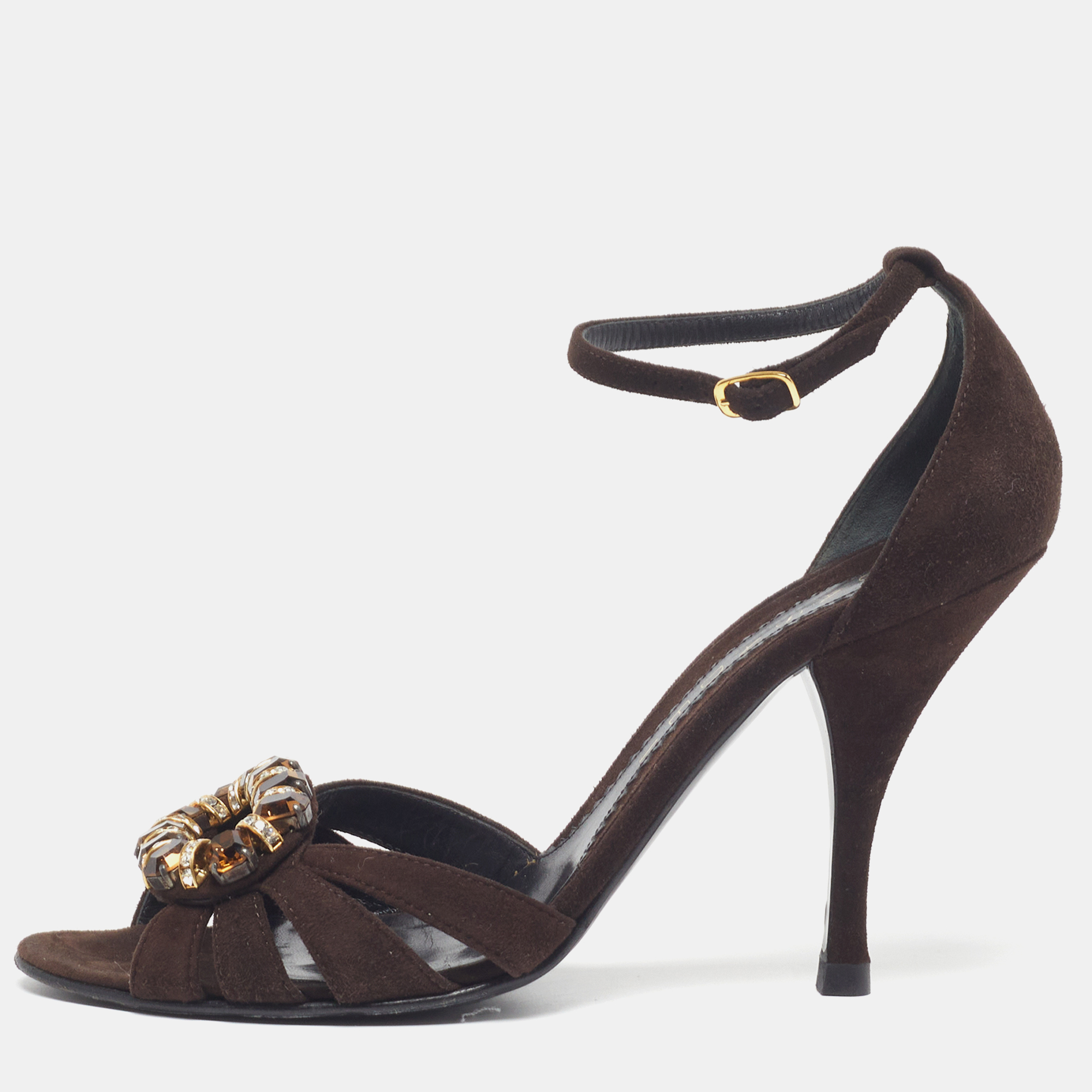 

Casadei Size 37.5 Brown Suede Embellishment Ankle Strap Sandals