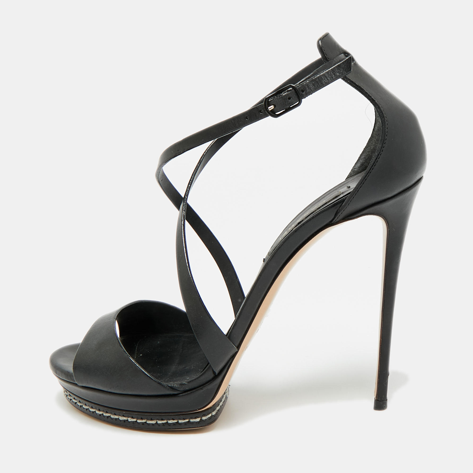 Pre-owned Casadei Size 38.5 Black Leather Ankle Strap Sandals