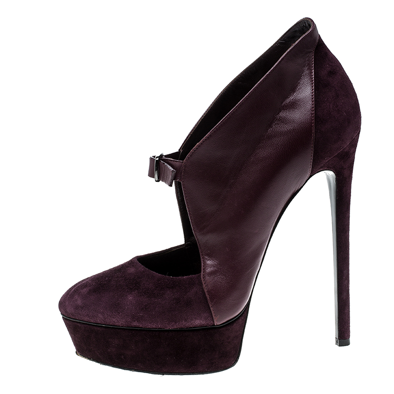 

Casadei Bordeaux Suede and Leather Buckle Platform Pumps Size, Purple