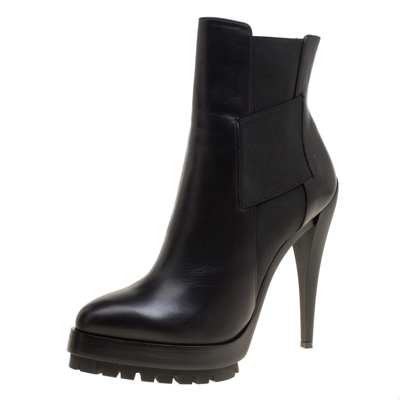 Casadei Black Leather Platform Ankle Boots Size 37.5 Casadei | The ...
