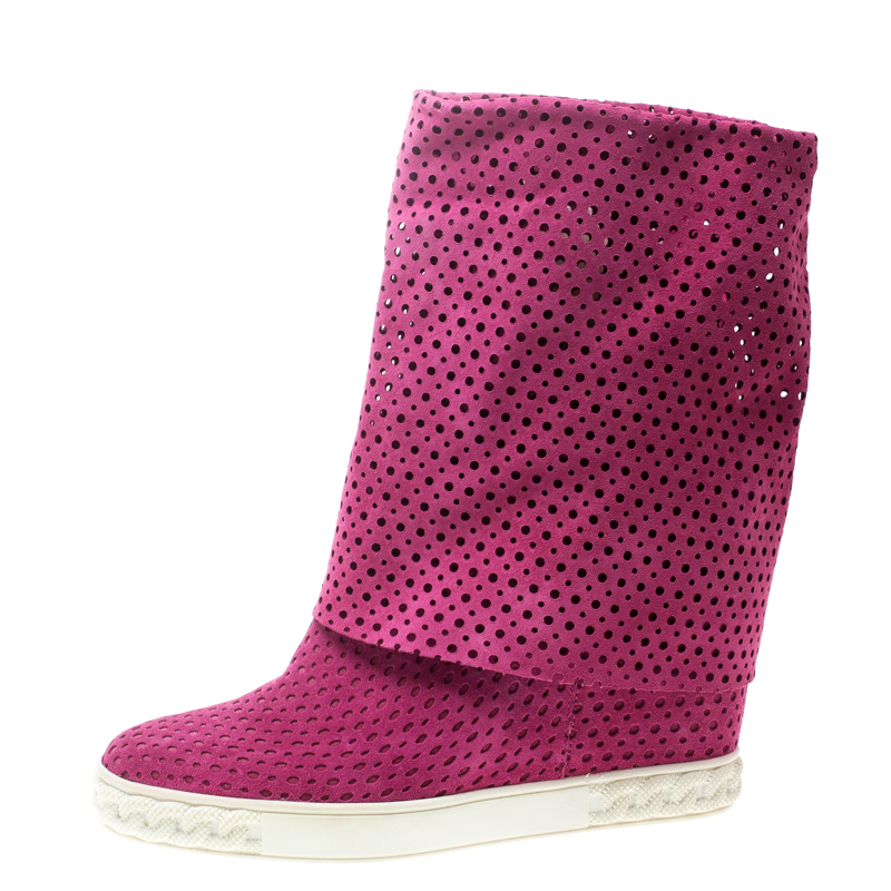 

Casadei Pink Perforated Suede Wedge Boots Size