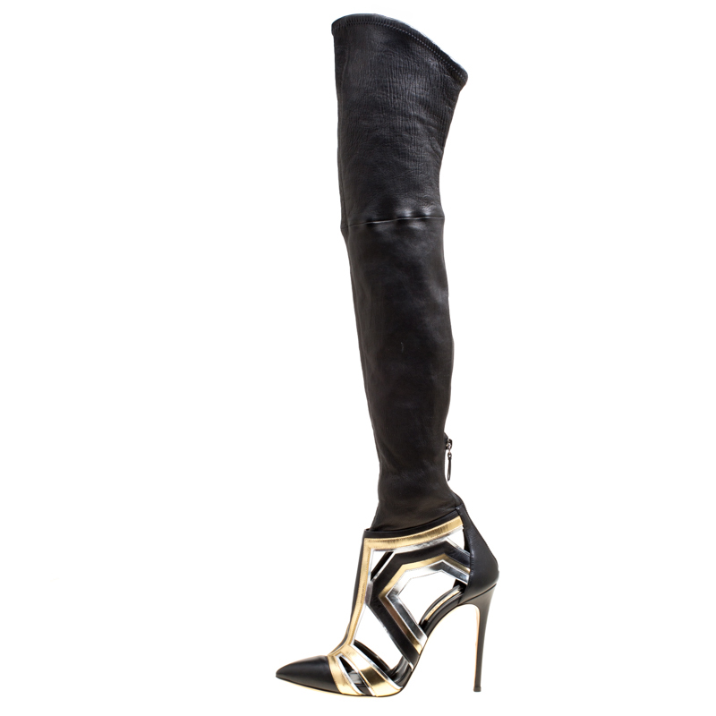 

Casadei Multiclor Leather Cut Out Over The Knee Boots Size, Multicolor