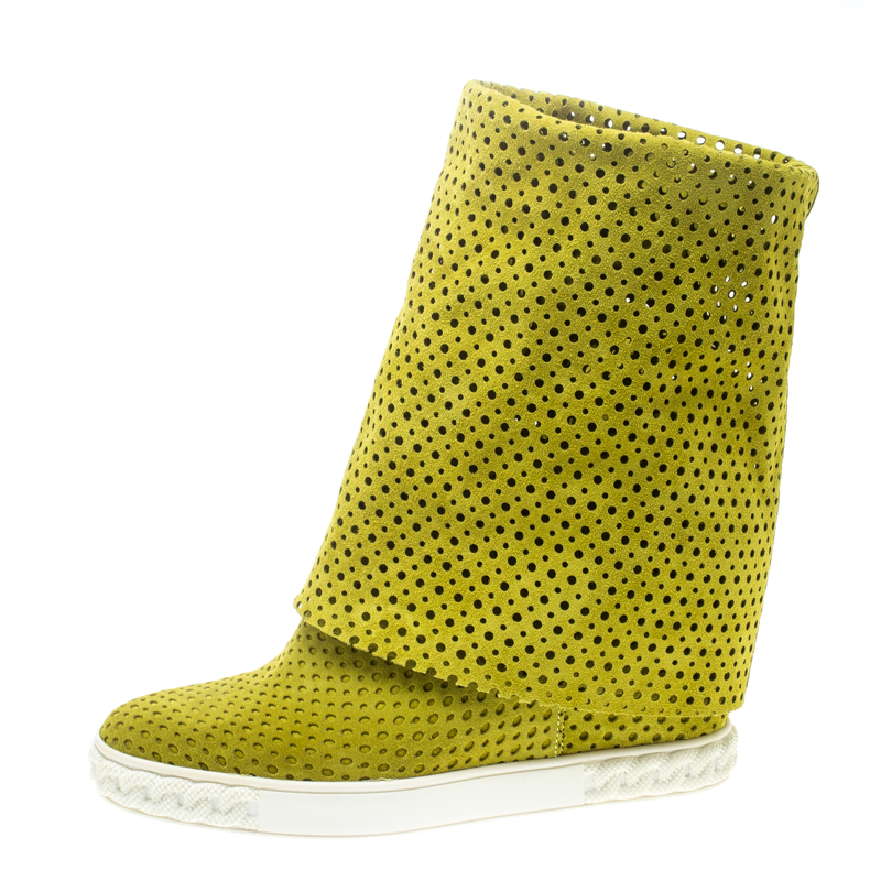 

Casadei Lime Green Perforated Suede Wedge Boots Size