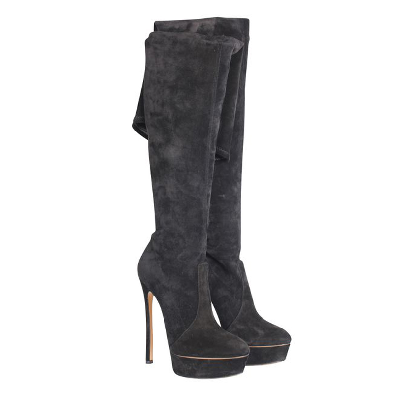 

Casadei Black Suede Thigh High Boots Size