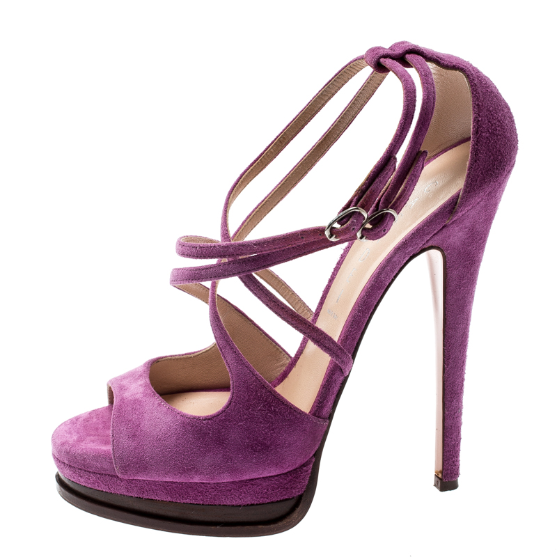 

Casadei Purple Suede Cross Strap Platform Sandals Size
