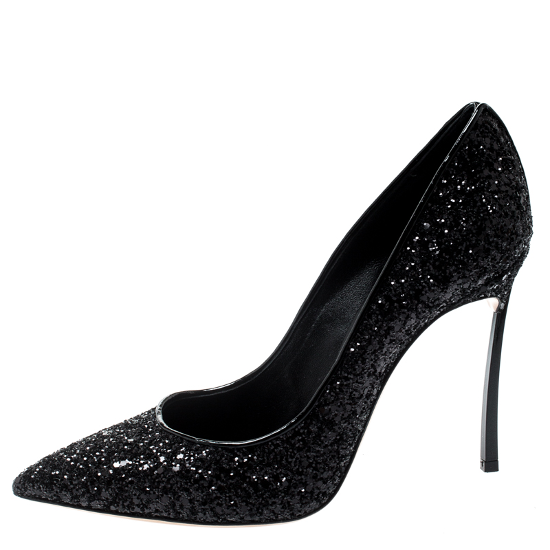 

Casadei Black Metallic Glitter Pointed Toe Pumps