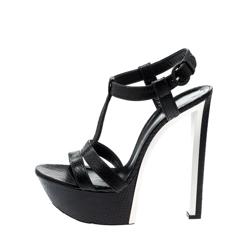 

Casadei Black Python Embossed Leather Ankle Strap Platform Sandals Size