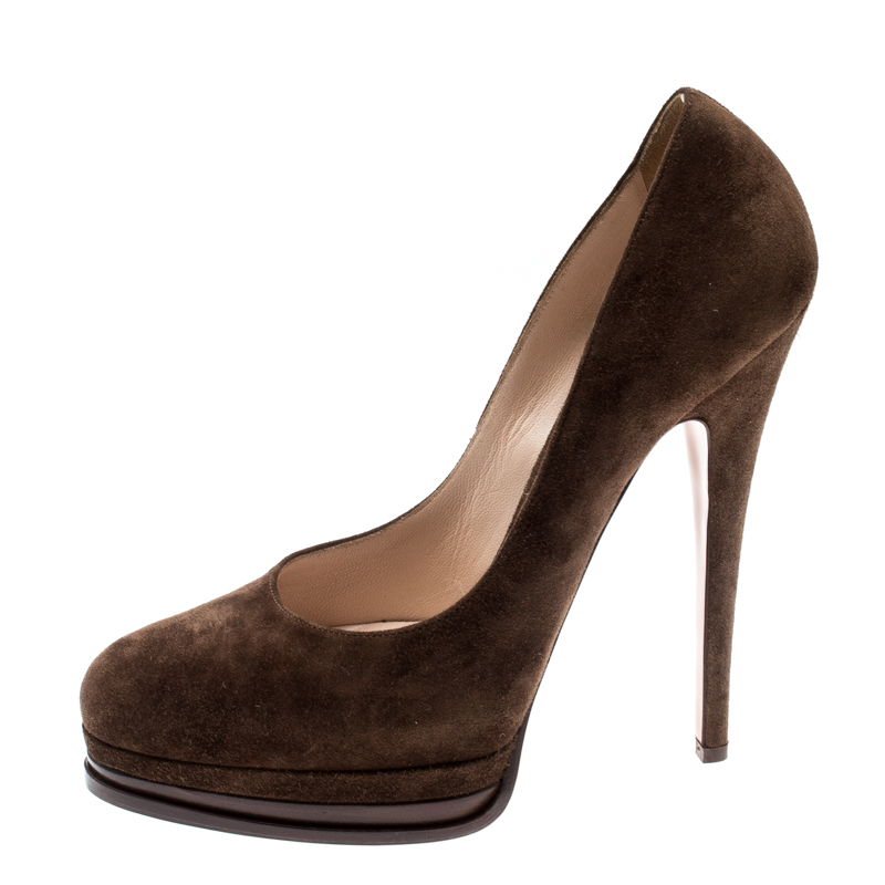 

Casadei Brown Suede Platform Pumps Size