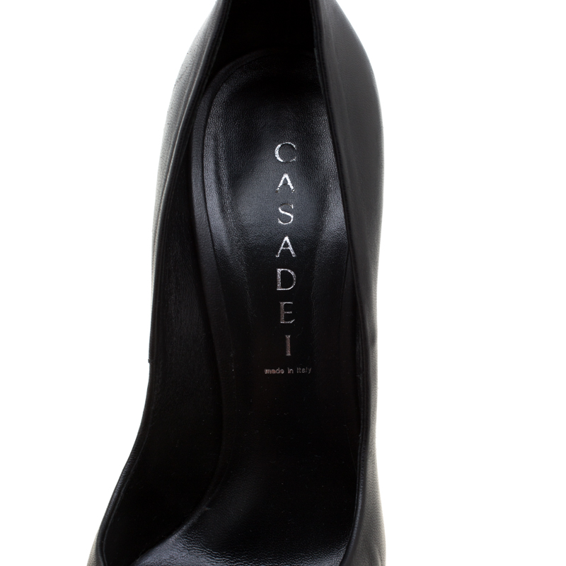 Casadei Black Leather Embellished Bow Platform Pumps Size 38.5
