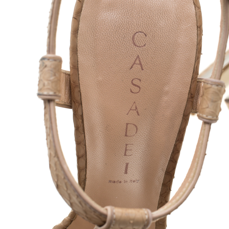 Casadei Beige Python Leather T Starp Platform Sandals 39