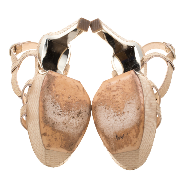 Casadei Beige Python Leather T Starp Platform Sandals 39
