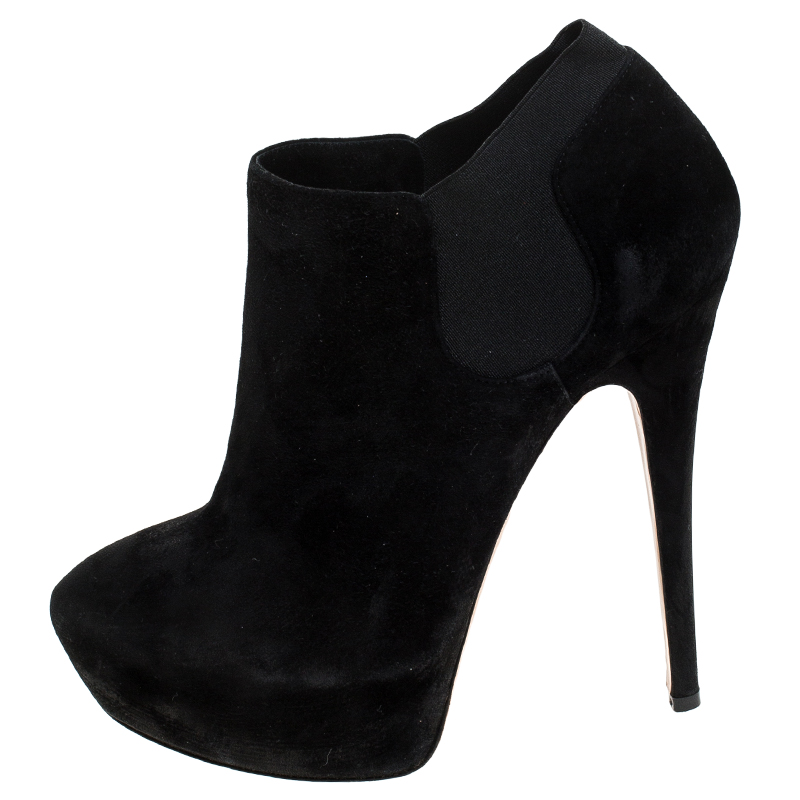 

Casadei Black Suede Platform Ankle Boots Size