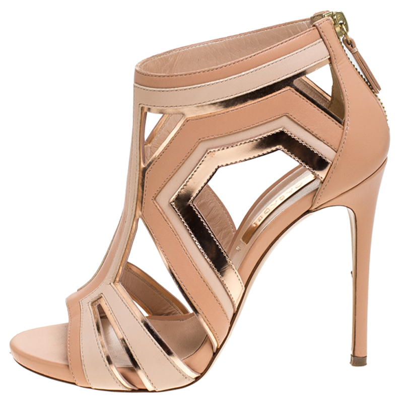 

Casadei Beige Leather Cut Out Open Toe Zipper Sandals Sandals Size