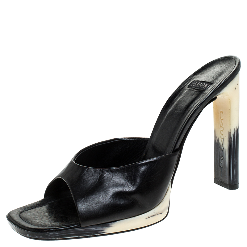 

Casadei Black Leather Open Toe Sandals Size
