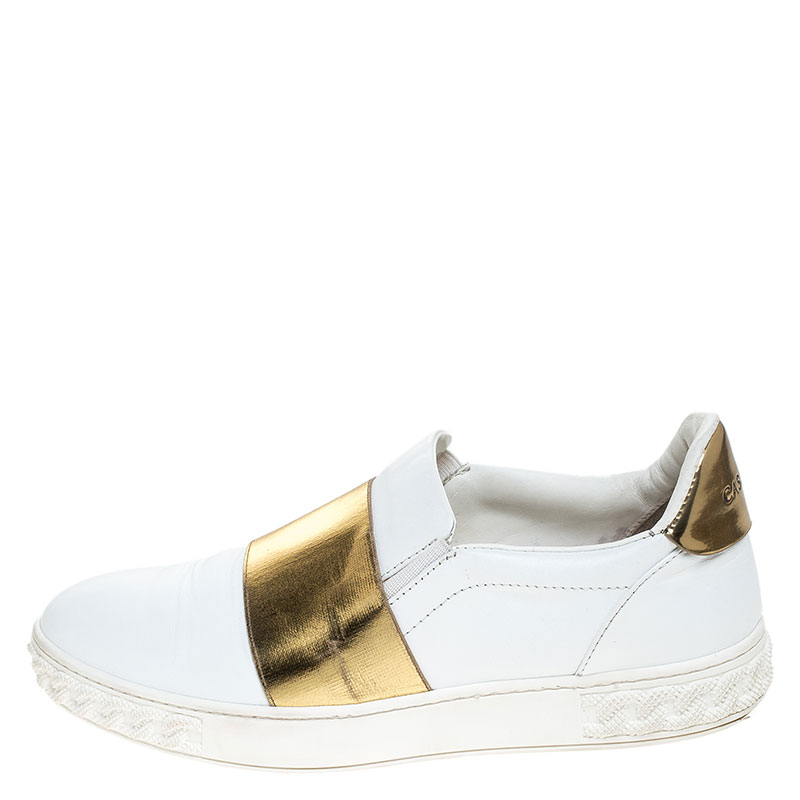

Casadei White And Gold Slip On Sneakers Size