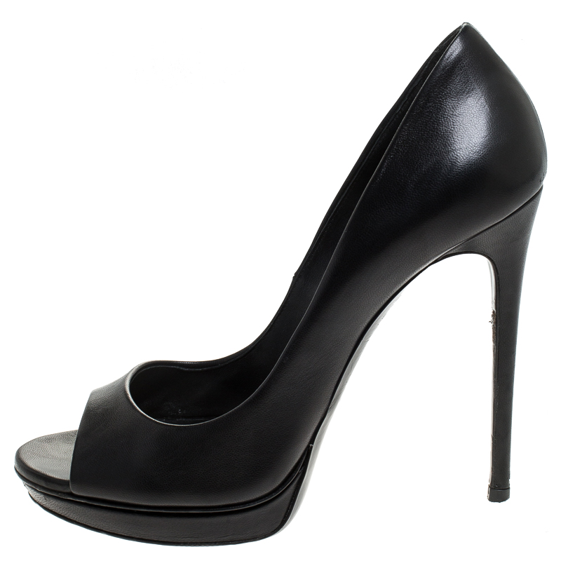 

Casadei Black Leather Peep Toe Pumps Size