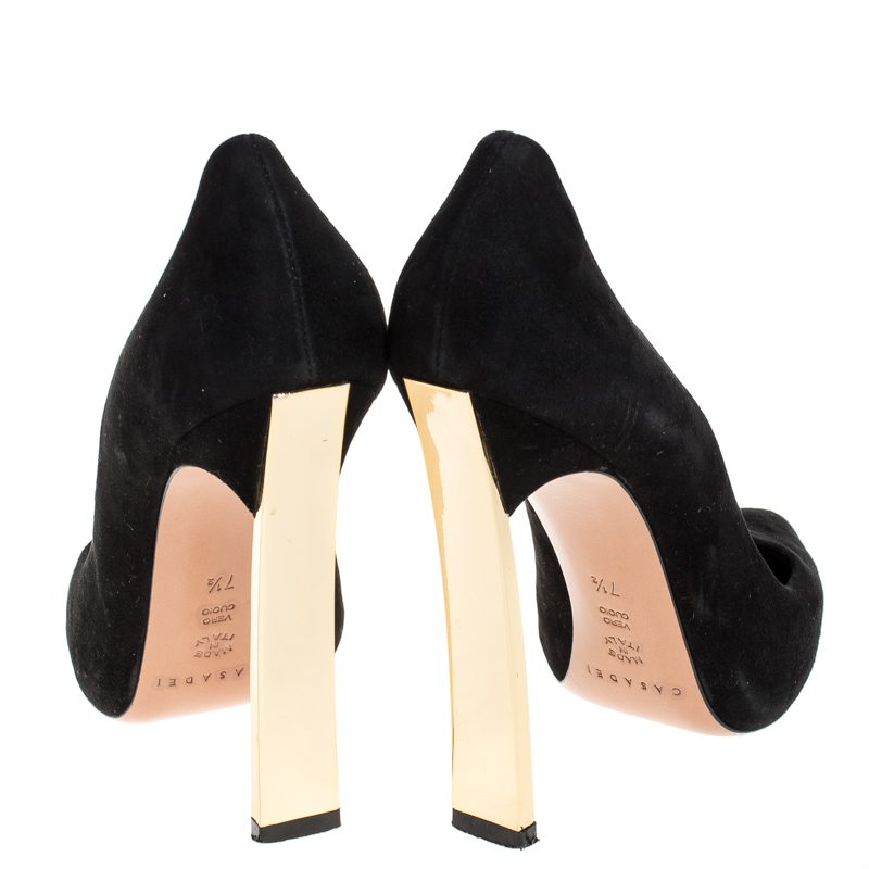 Casadei Black Suede Leather Pointed Toe Pumps Size 37.5