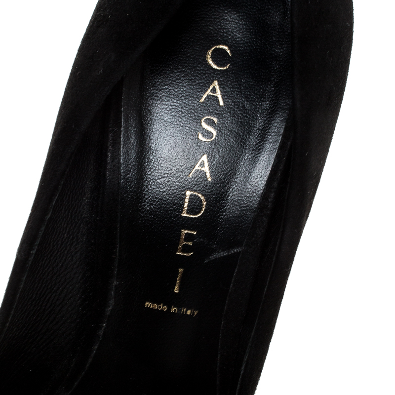 Casadei Black Suede Leather Pointed Toe Pumps Size 37.5