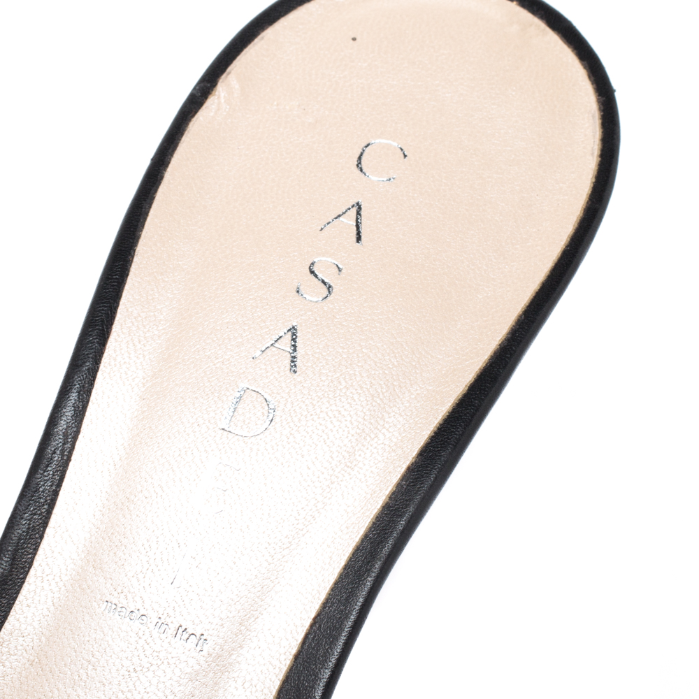 Pre-owned Casadei Black Leather Buckle Detail Slide Sandals Size 37.5
