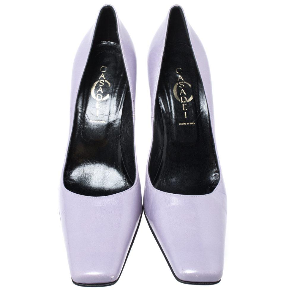Pre-owned Casadei Lilac Leather Square Toe Pumps Size 38 In Purple