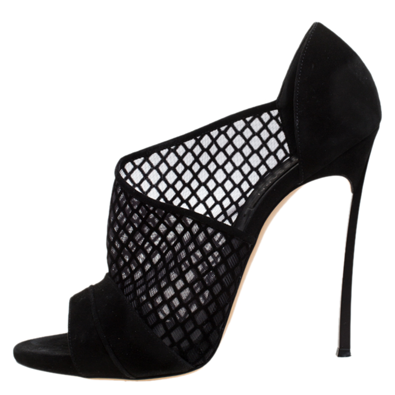 

Casadei Black Mesh Panel and Suede Open Toe D'orsay Pumps Size