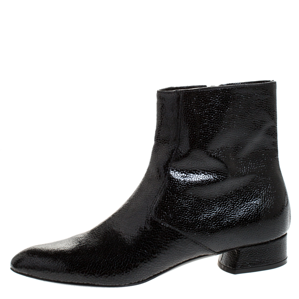 

Casadei Black Textured Patent Leather Ankle Boots Size