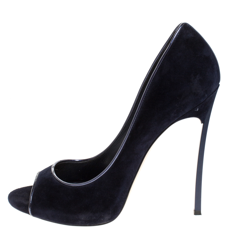 

Casadei Blue Suede Open Toe Blade Heel Pumps Size