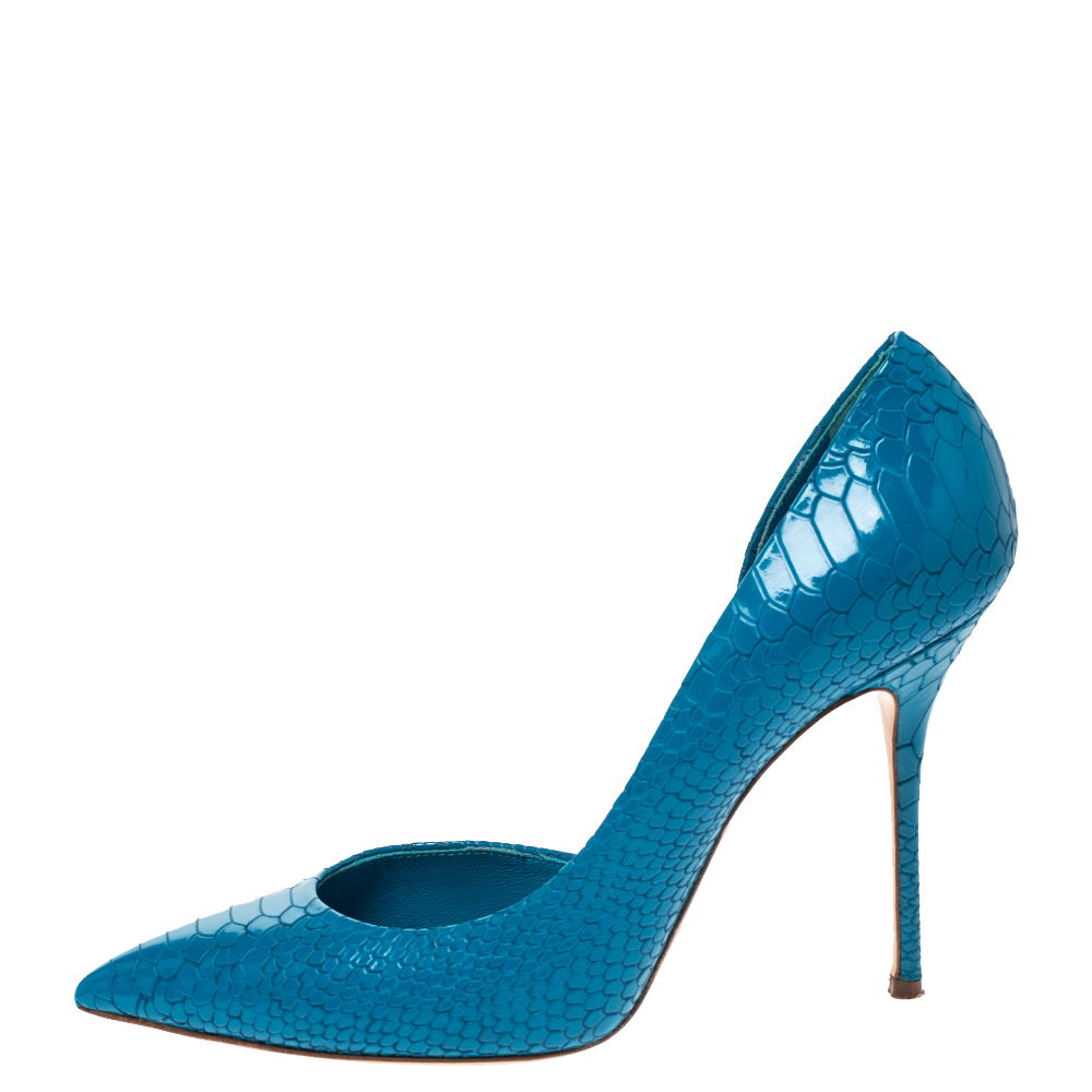 

Casadei Blue Python Embossed Patent Leather Pointed Toe D'orsay Pumps