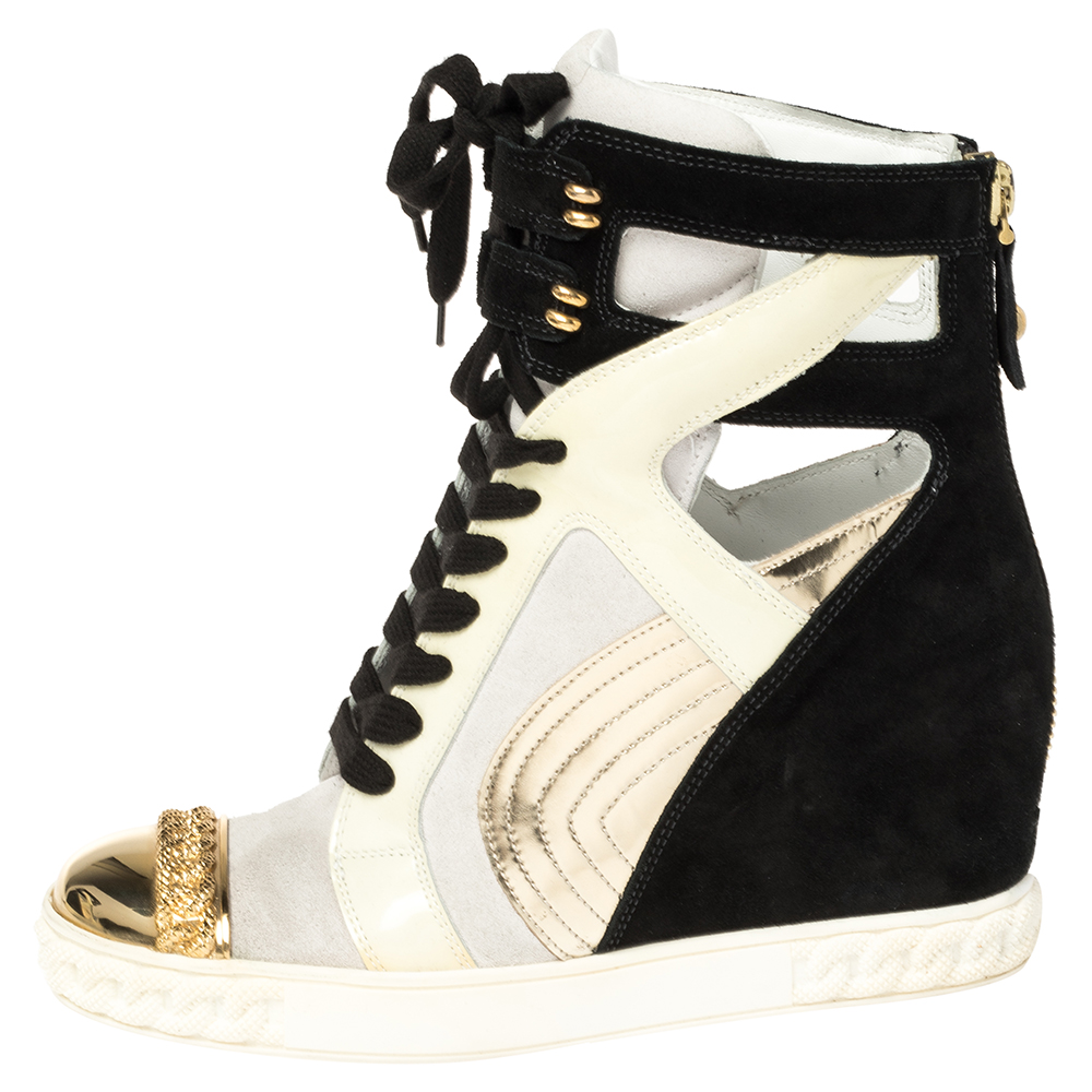 

Casadei Multicolor Suede and Leather High Top Wedge Sneakers Size