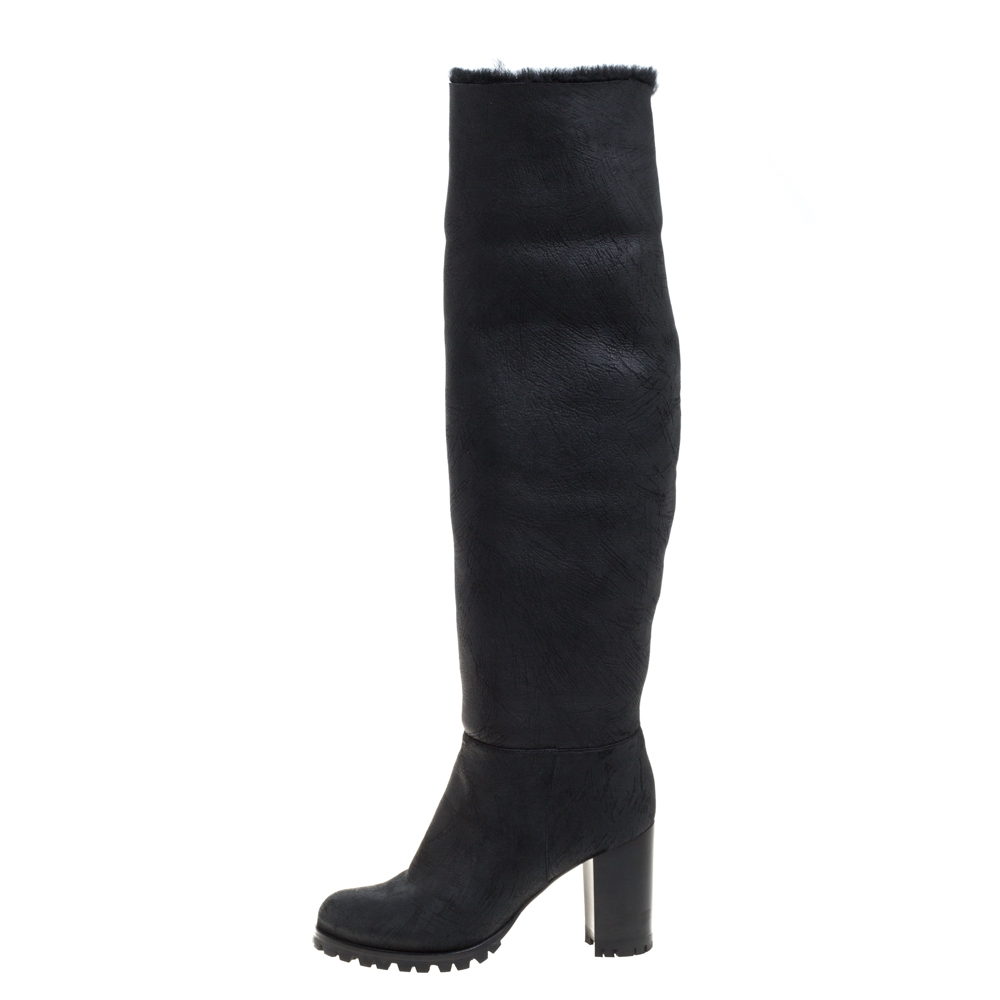 

Casadei Black Leather Knee Boots Size