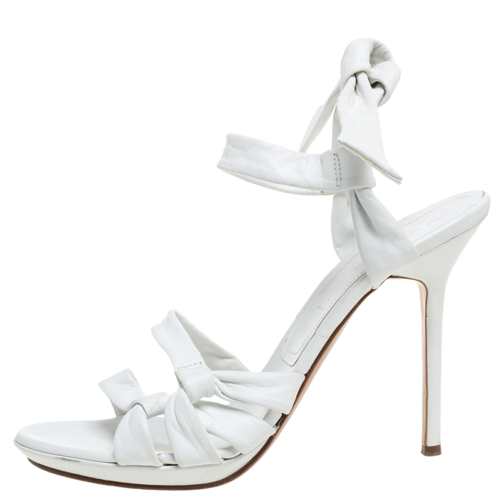 

Casadei White Leather Ankle Tie Open Toe Slingback Sandals Size