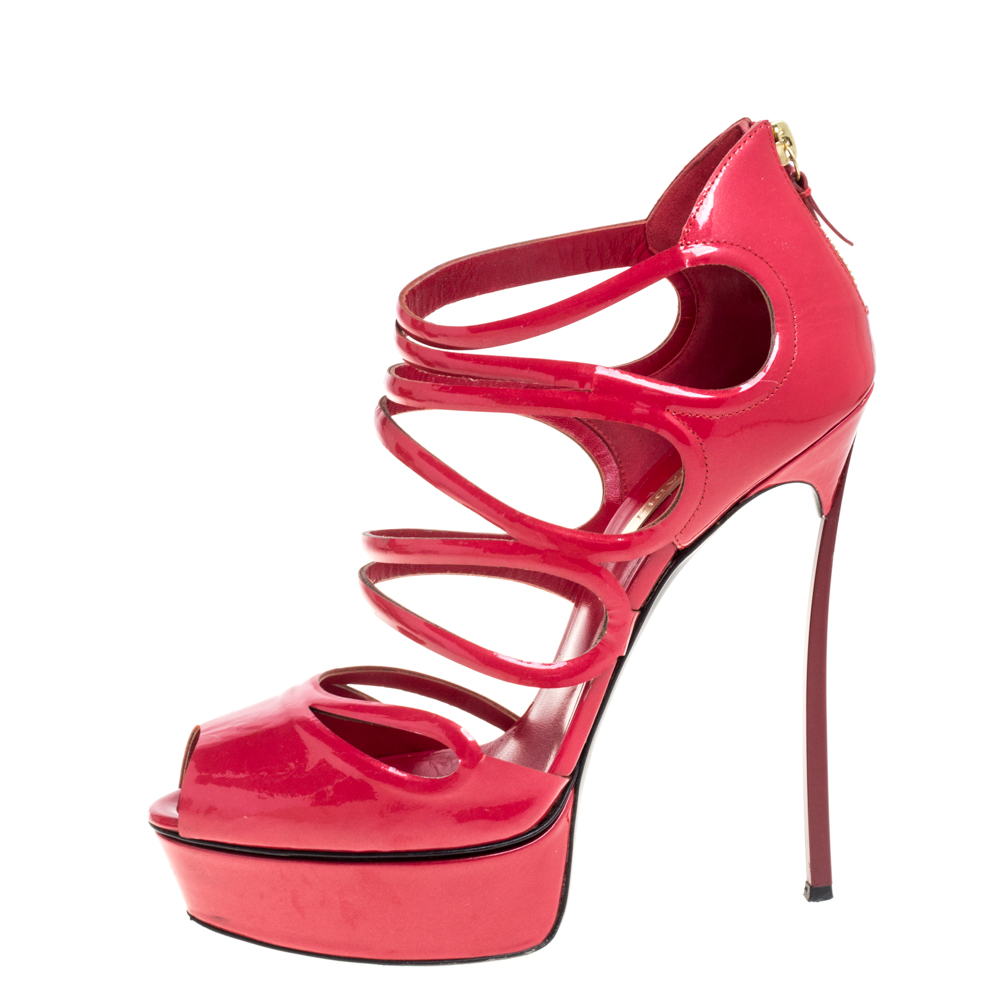 

Casadei Dark Pink Patent Leather Caged Platform Sandals Size