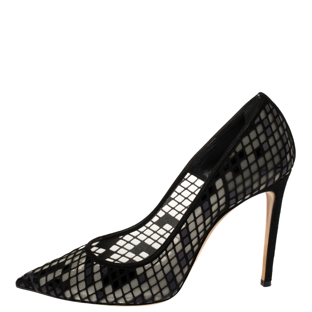 

Casadei Black Mesh And Suede Pointed Toe Pumps Size