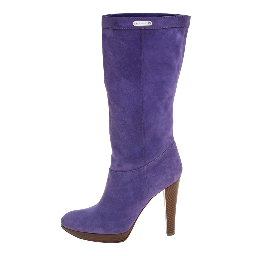 

Casadei Purple Suede Platform Midcalf Boots Size