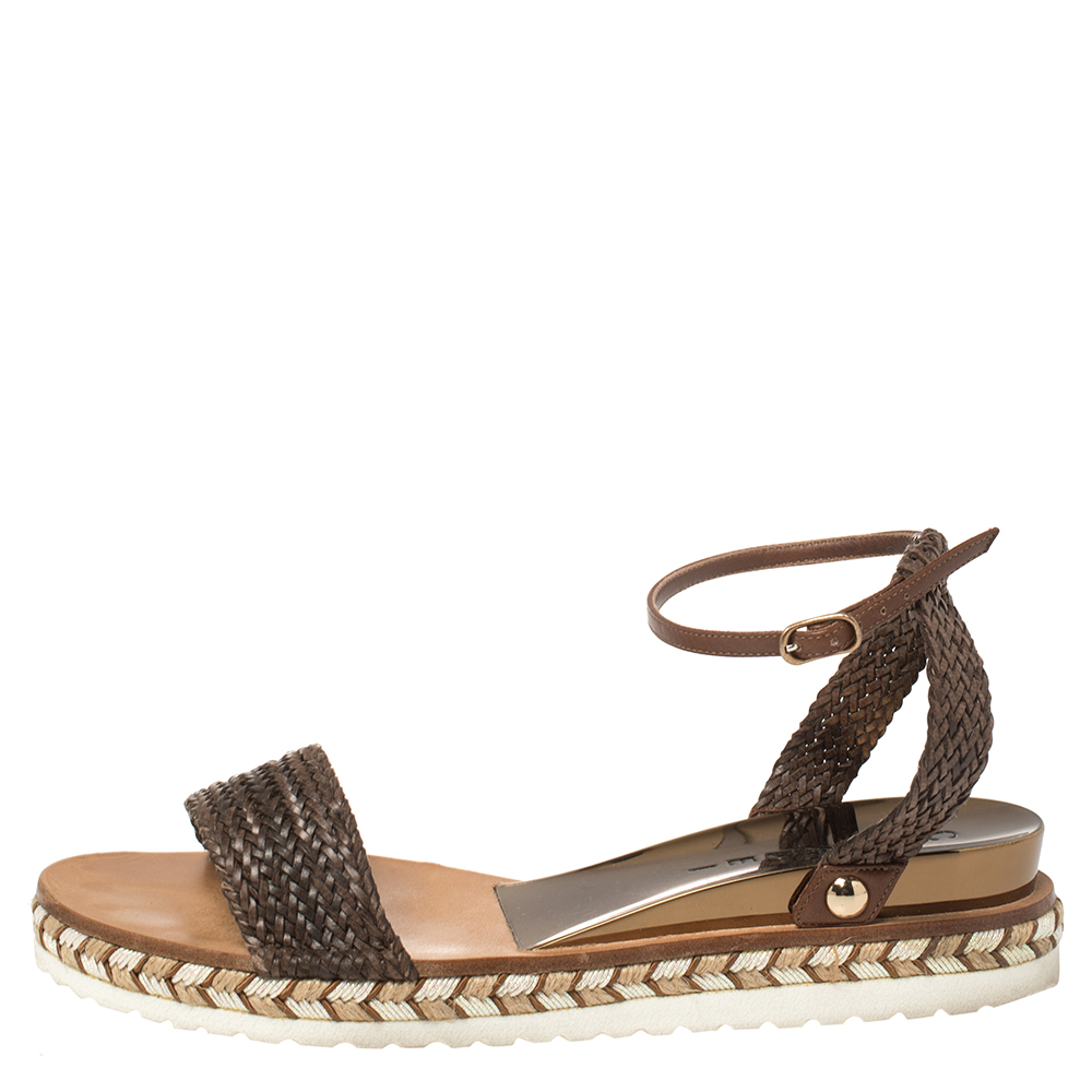

Casadei Brown Leather Ankle Strap Flat Sandals Size