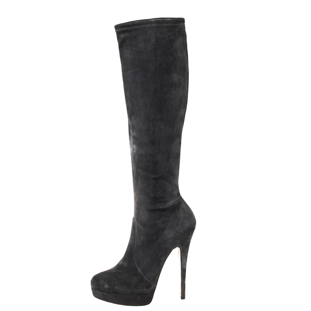 

Casadei Grey Suede Knee Length Platform Boots Size