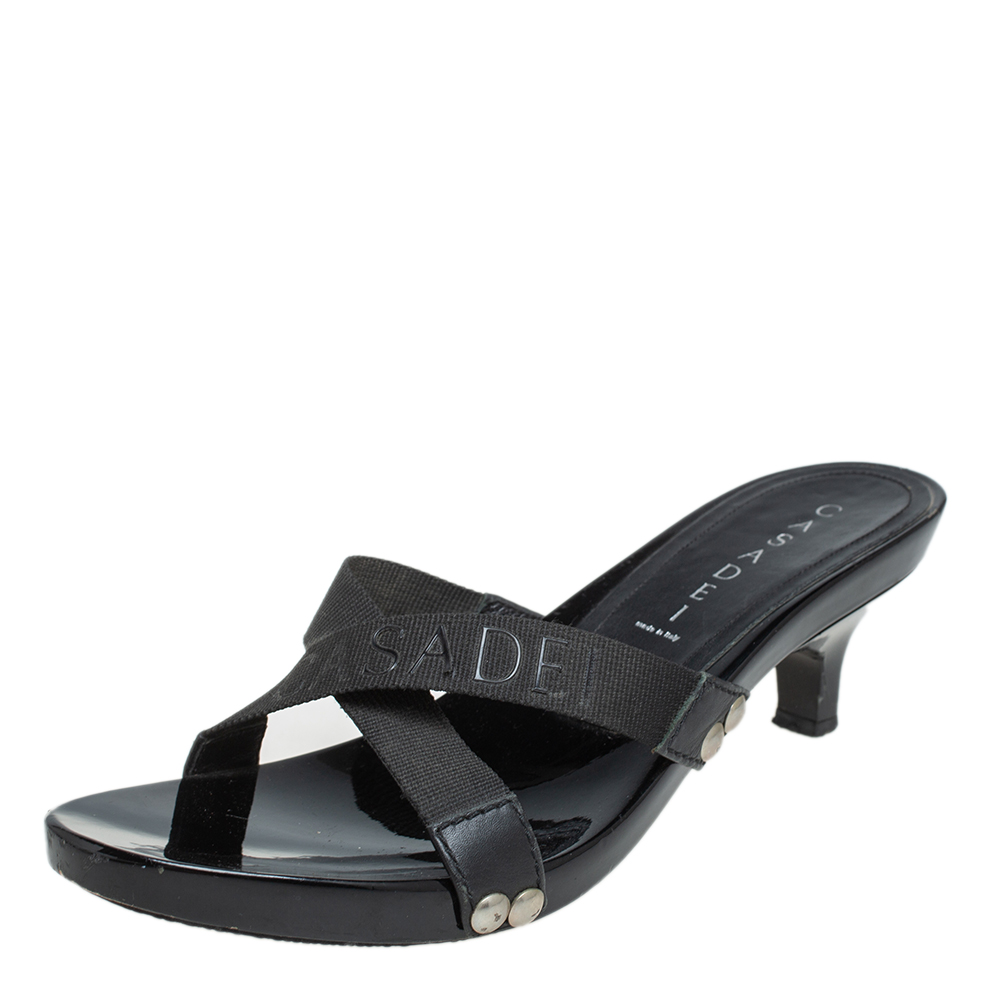

Casadei Black Fabric Studded Slide Sandals Size 38