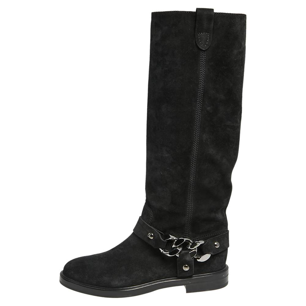 

Casadei Black Suede Mid Calf Boots Size