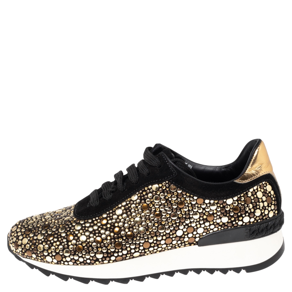 

Casadei Black/Gold Suede Embellished Low Top Sneakers Size