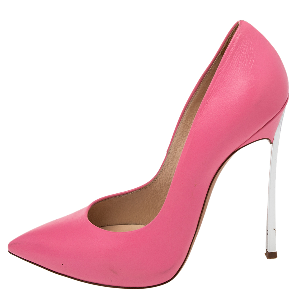 

Casadei Neon Pink Leather Blade Heel Pumps Size