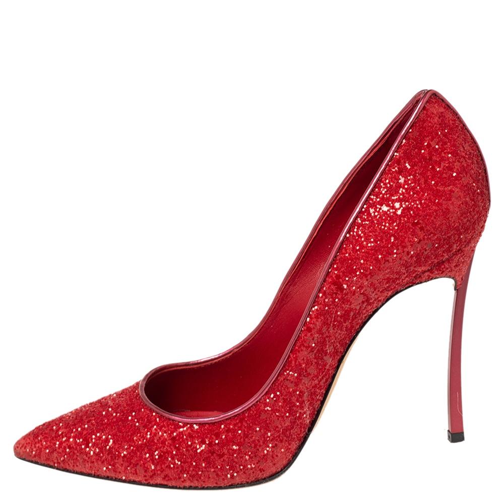 

Casadei Red Glitter Pointed Toe Pumps Size