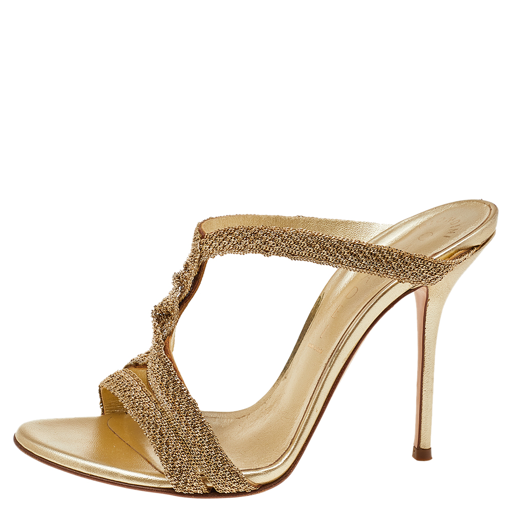 

Casadei Gold Tone Metal Slide Sandals Size