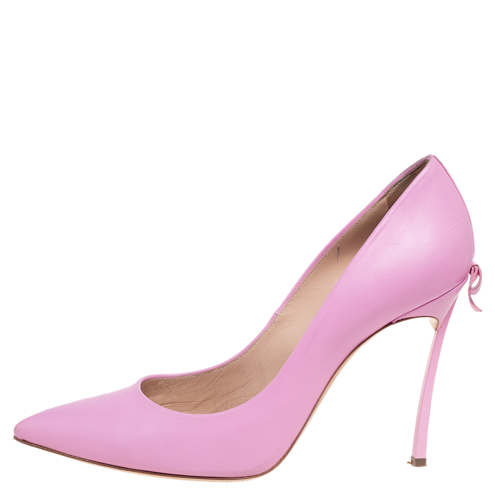 

Casadei Pink Leather Blade Heel Pumps Size